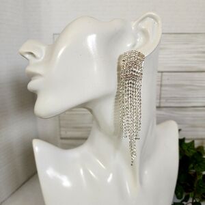 Silver and Rhinestone Fringe Glam Earrings